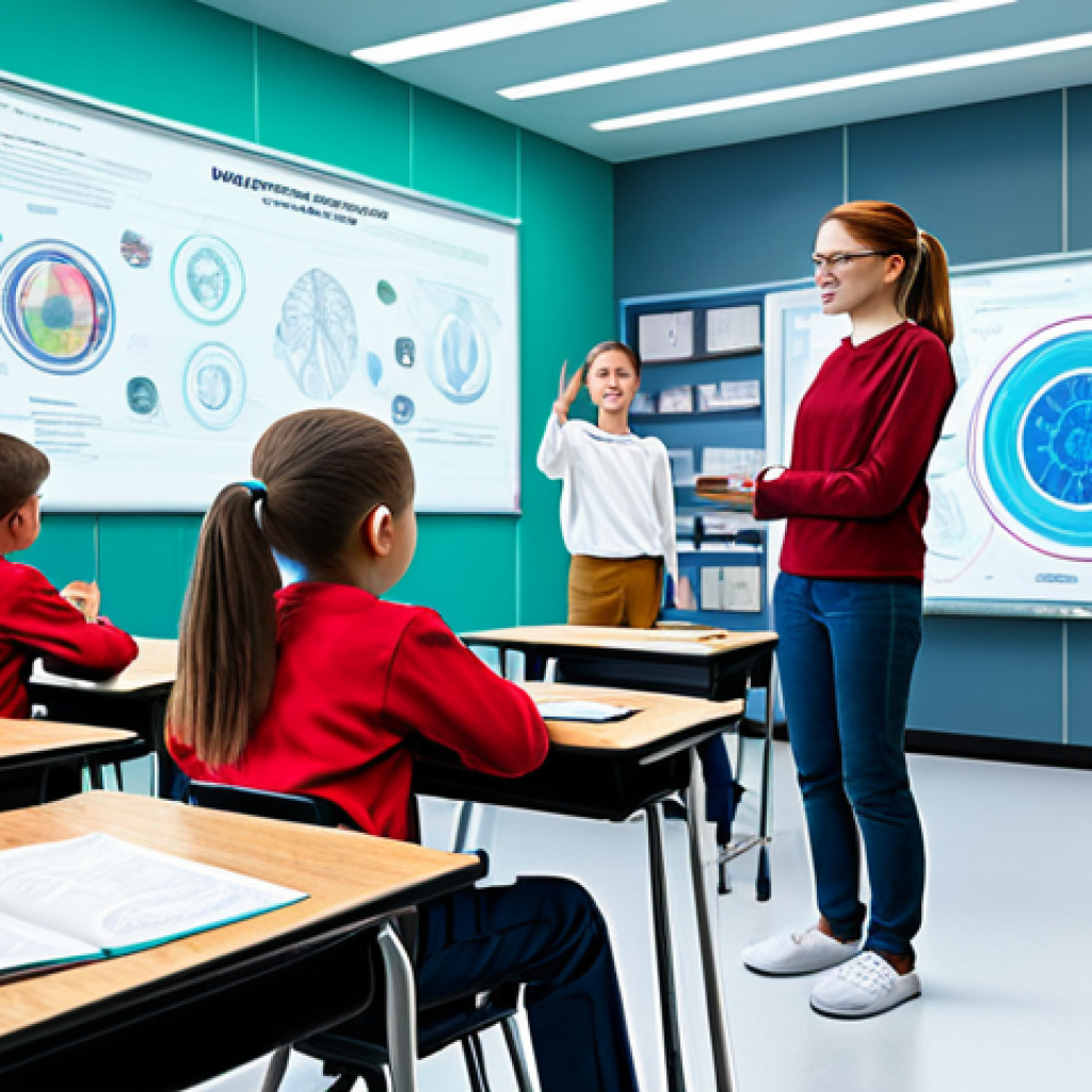 Futuristic Classroom**
Prompt: "A bright, modern classroom scene with students interacting with holographic projections using hand gestures, learning about anatomy. Fully clothed students in appropriate attire. Safe for work. Professional illustration, perfect anatomy, natural proportions, family-friendly, high quality."
**