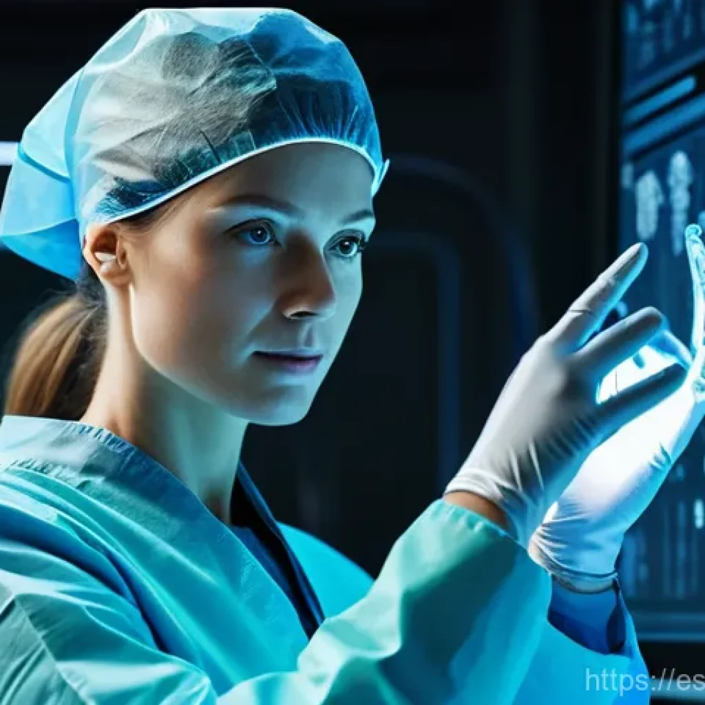 제스처 기반 인터페이스의 큰 그림 이해하기 - **Futuristic Medical Interface:**
"A highly skilled female surgeon, wearing a sterile surgical g...