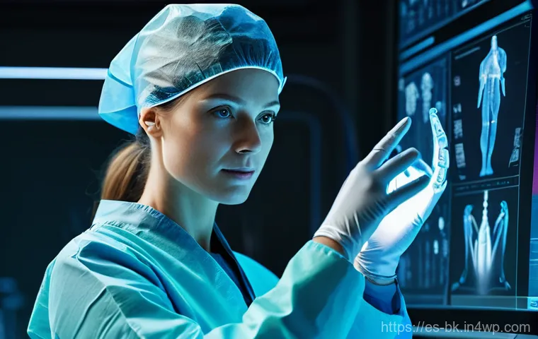 제스처 기반 인터페이스의 큰 그림 이해하기 - **Futuristic Medical Interface:**
"A highly skilled female surgeon, wearing a sterile surgical g...