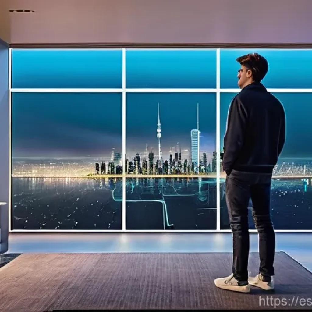 제스처 기반 인터페이스의 실제 사용자 경험 연구 - **Prompt 1: Futuristic Home Interface**
"A young adult, casually dressed in stylish yet comforta...