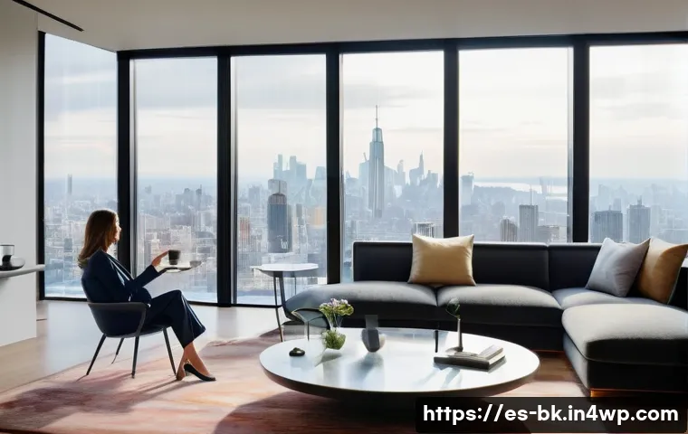 제스처 기반 인터페이스의 시장 트렌드 분석 - **Prompt:** A serene, ultra-modern living room bathed in soft, natural light, with large windows ove...