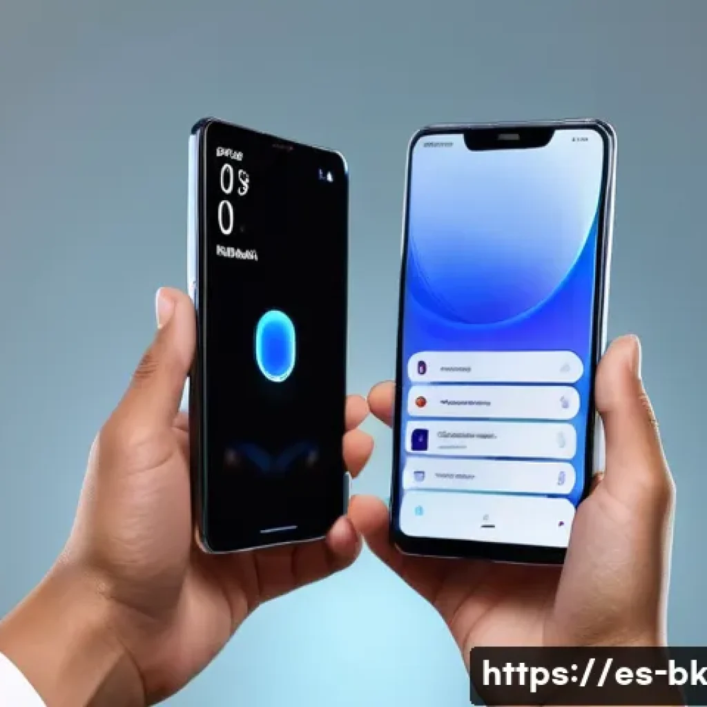 제스처 기반 인터페이스의 플랫폼별 차이점 - A modern high-end smartphone with a sleek design held in a person’s hand, displaying an augmented re...