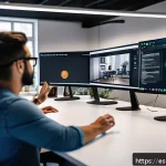Home 18 제스처 기반 인터페이스의 디자인 도구 비교 - A diverse group of software developers collaborating in a modern coworking space in Madrid, Spain, s...