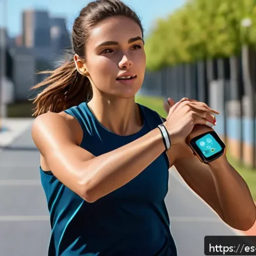 Home 17 제스처 기반 인터페이스 활용을 위한 하드웨어 추천 - A modern smartwatch worn by a young professional in a bright urban setting, displaying gesture contr...