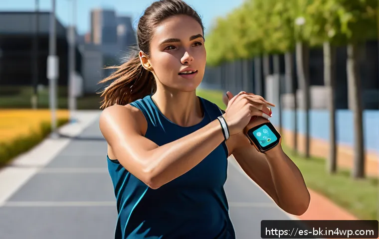 제스처 기반 인터페이스 활용을 위한 하드웨어 추천 - A modern smartwatch worn by a young professional in a bright urban setting, displaying gesture contr...